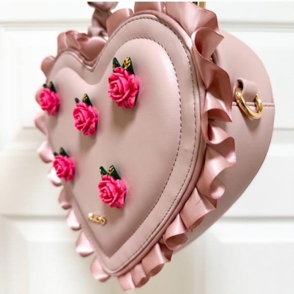 ALDO Pink Heart Crossbody Bag w/ 3D Rose Details & Ruffle Trim | Handbag - Picture 5 of 10